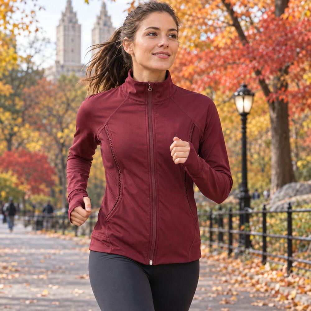 Tangerine Active Rib Trim Full Zip Athletic Jacket Brick Red S